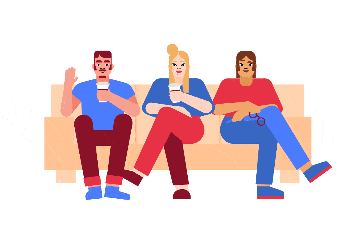 Ilustracja - troje znajomych na kanapie