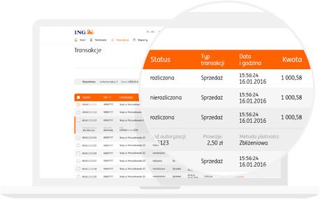 Podgląd systemu ING POS - widok transakcje i filtry