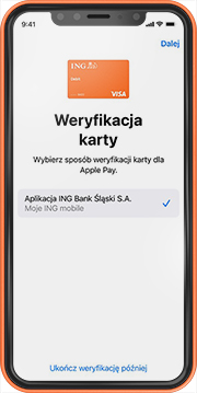 Przykładowy ekran z aplikacji Portfel Apple - krok weryfikacja karty