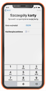 Przykładowy ekran aplikacji Portfel Apple - potwierdzenie szczegółów karty
