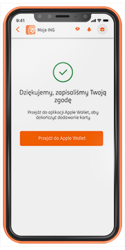 Przykładowy ekran aplikacji Moje ING - Dziękujemy zapisaliśmy Twoją zgodę
