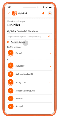 Przykładowy ekran Mojego ING z geolokalizacją