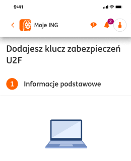 Ekran z aplikacji Moje ING, na którym dodaje się klucz zabezpieczeń U2F