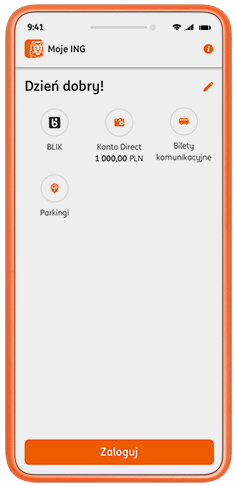ekran telefonu przed zalogowaniem do aplikacji Moje ING