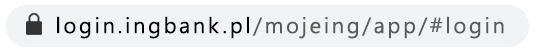 adres URL strony do logowania login.ingbank.pl/mojeing/app/#login oznaczony zamkniętą kłódką. 