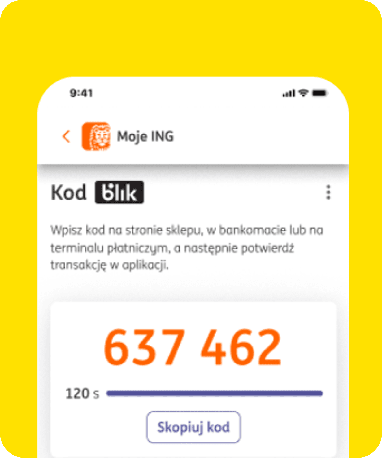 Ilustracja - ekran z aplikacji Moje ING z kodem BLIK