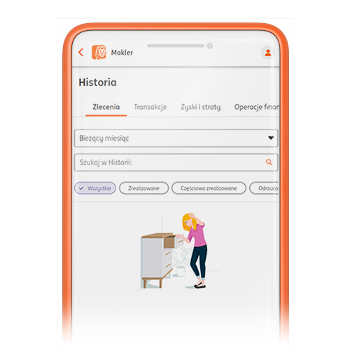 Ekran historii zleceń w Maklerze