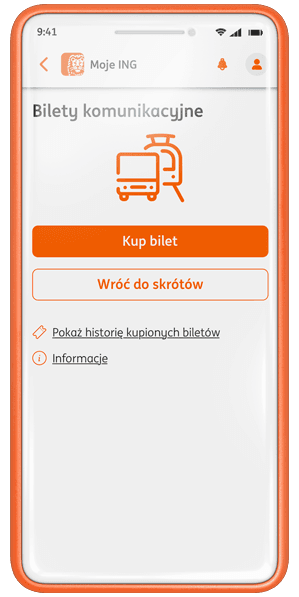 Przykładowy ekran w aplikacji Moje ING z przyciskiem Kup bilet