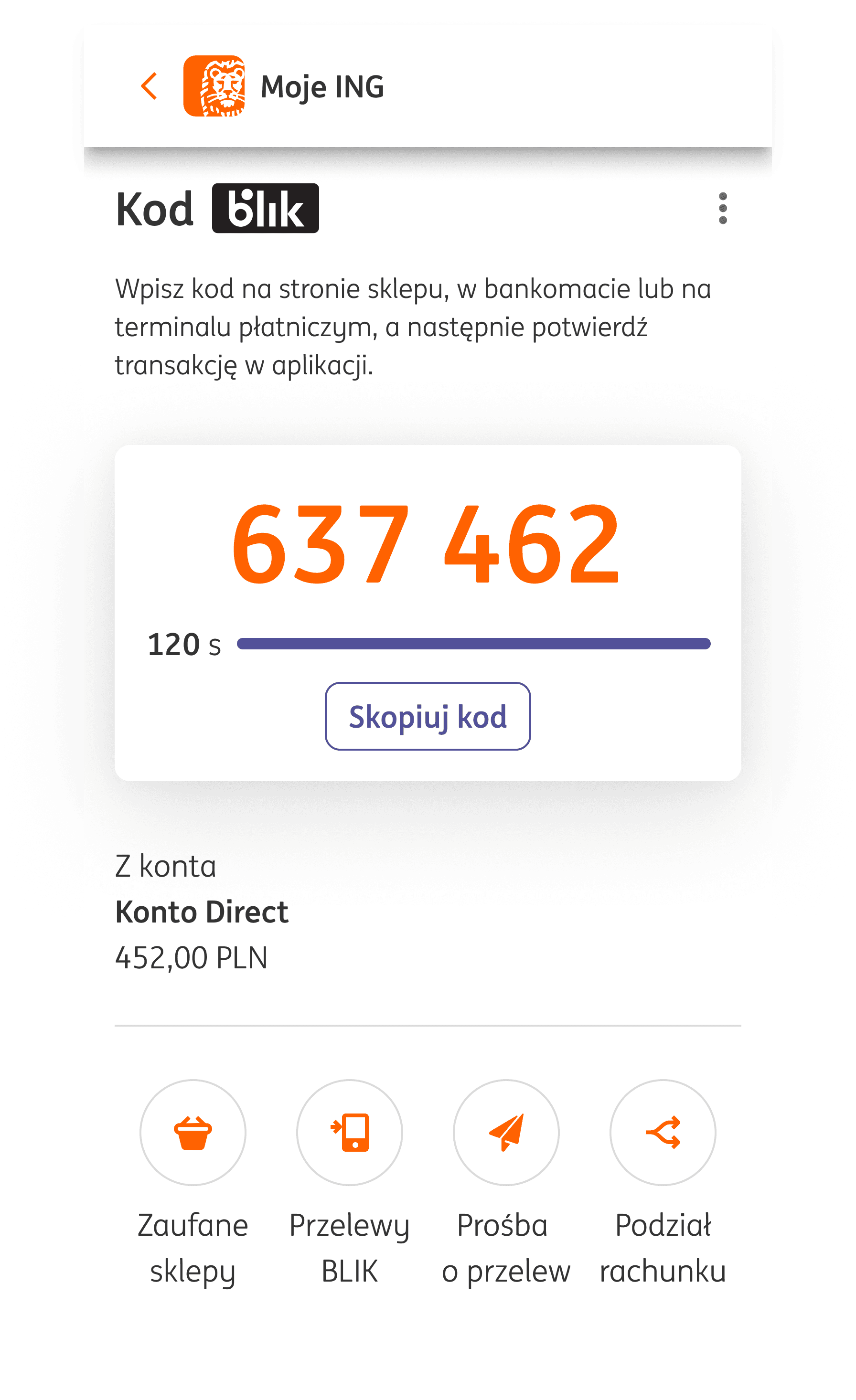 Nowy ekran blika - skopiuj kod, zaufane sklepy, Przelewy BLIK, prośba o przelew, podział rachunku