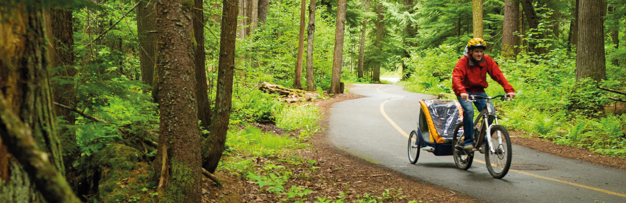 Mężczyzna, który jedzie na rowerze przez las