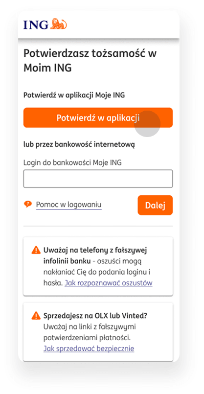 Przykłądowy ekran potwierdzania na telefonie